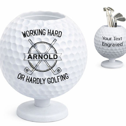 Engraved Desk Top Golf Ball and Club Pen Holder