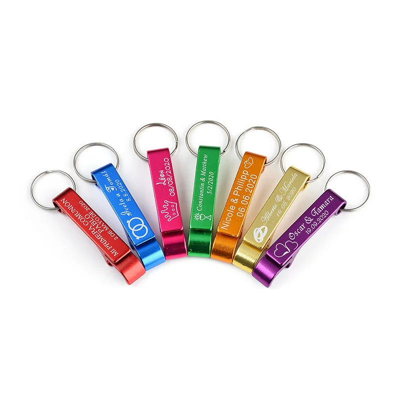 bright colours custom engraved bottle opener keychains