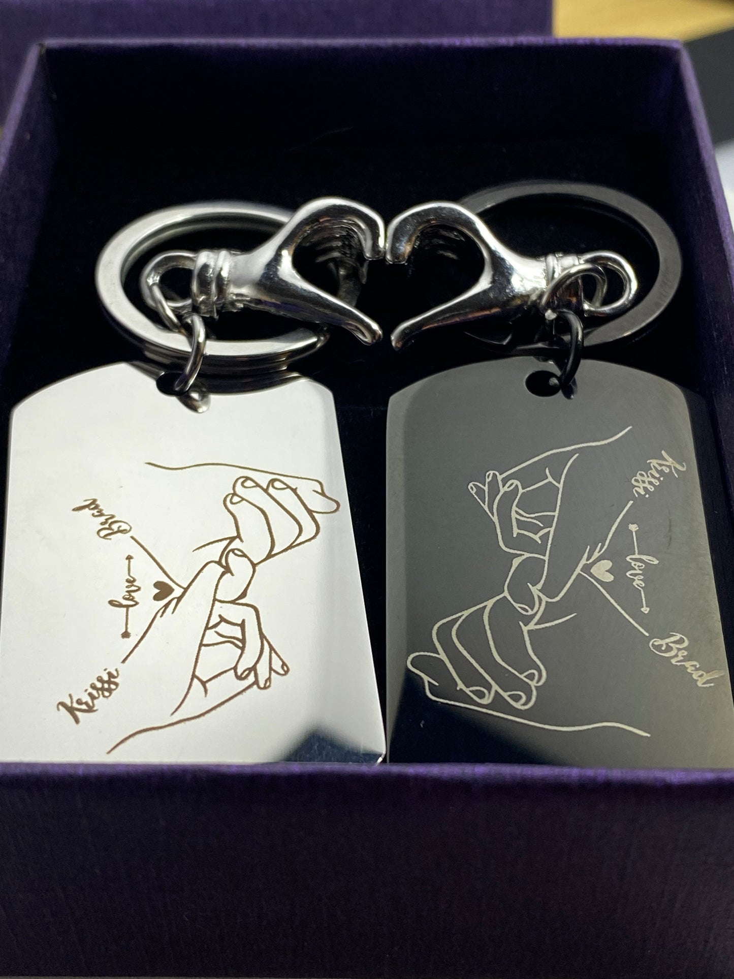 Couples Engraved Keychains - Holding Hands