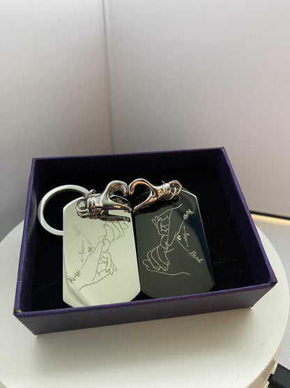 Couples Engraved Keychains - Holding Hands