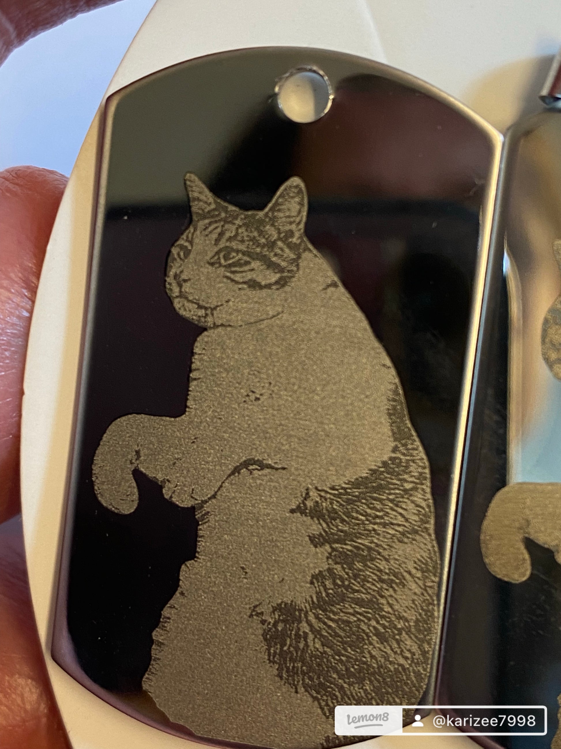silver pendant with engraved cat -  enhanced engraving style