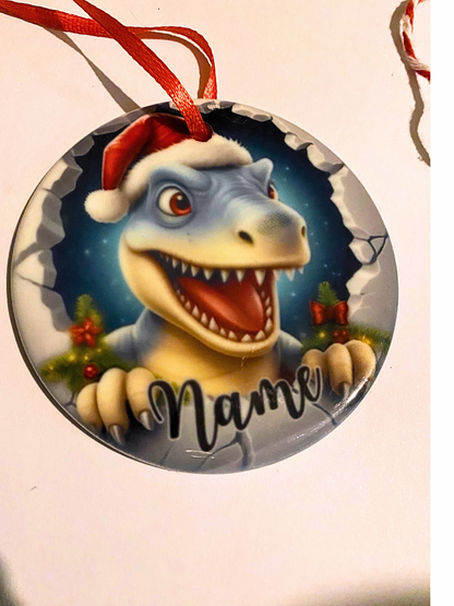 Personalised Name Dinosaur Christmas Ornaments