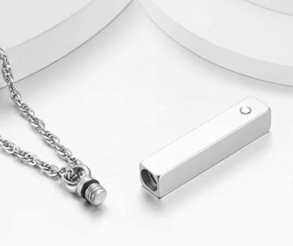 Engraved Bar Urn Necklace with Zirconia