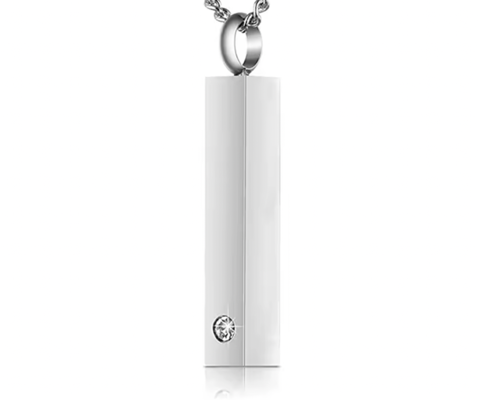 Engraved Bar Urn Necklace with Zirconia