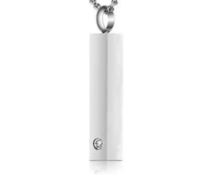 Engraved Bar Urn Necklace with Zirconia