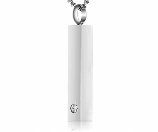 Engraved Bar Urn Necklace with Zirconia