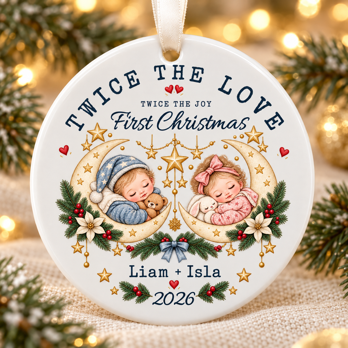Personalised Baby’s First Christmas Ornament – Ceramic Baby & Twin Keepsakes