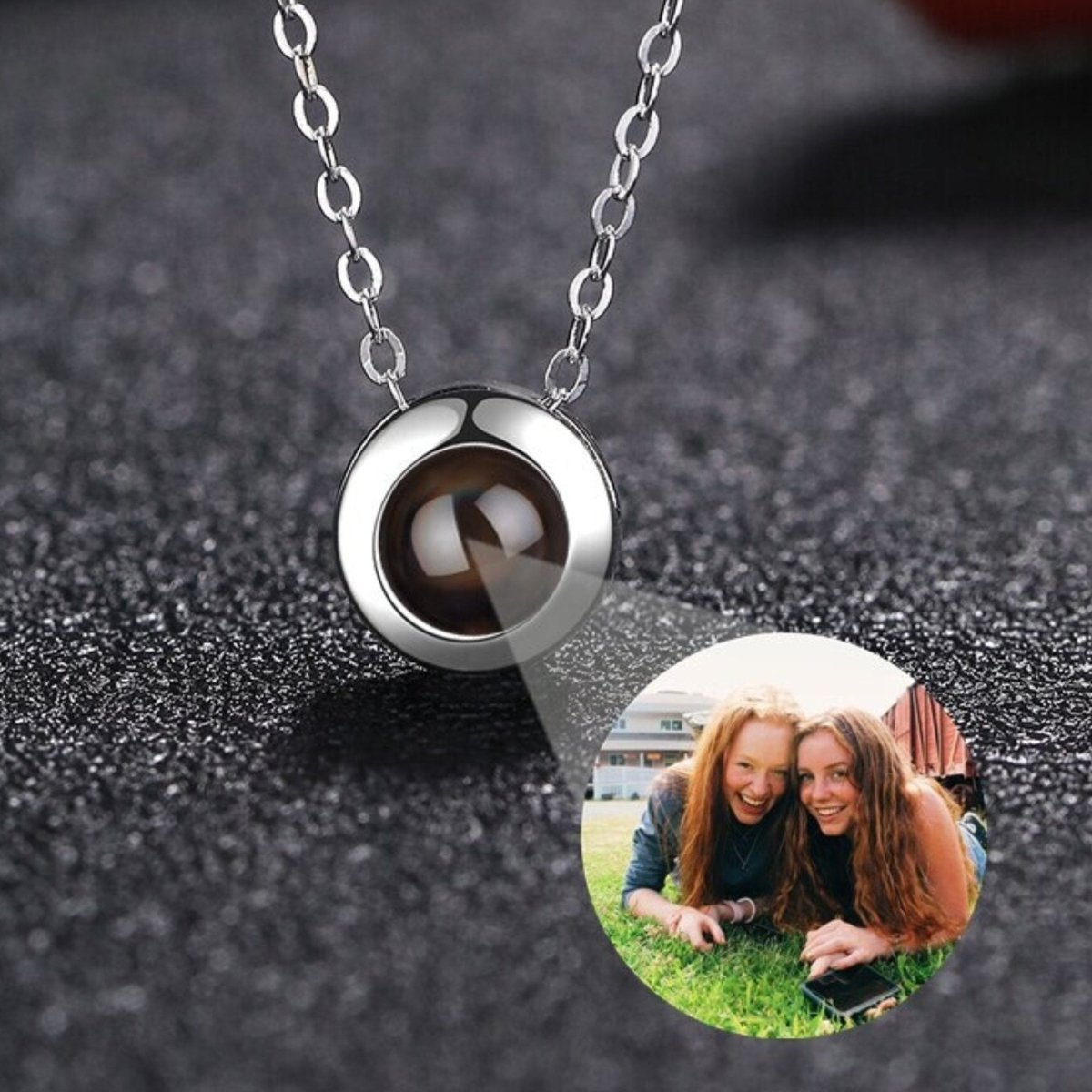 Silver Circle Photo Projection Necklace - Personalised Necklace wi