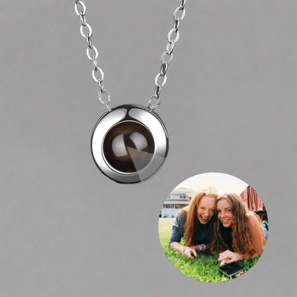 Silver Circle Photo Projection Necklace - Personalised Necklace wi