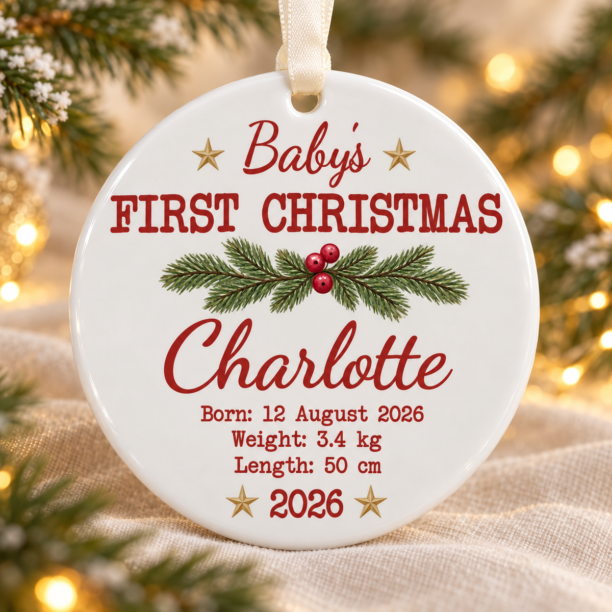 Personalised Baby’s First Christmas Ornament – Ceramic Baby & Twin Keepsakes