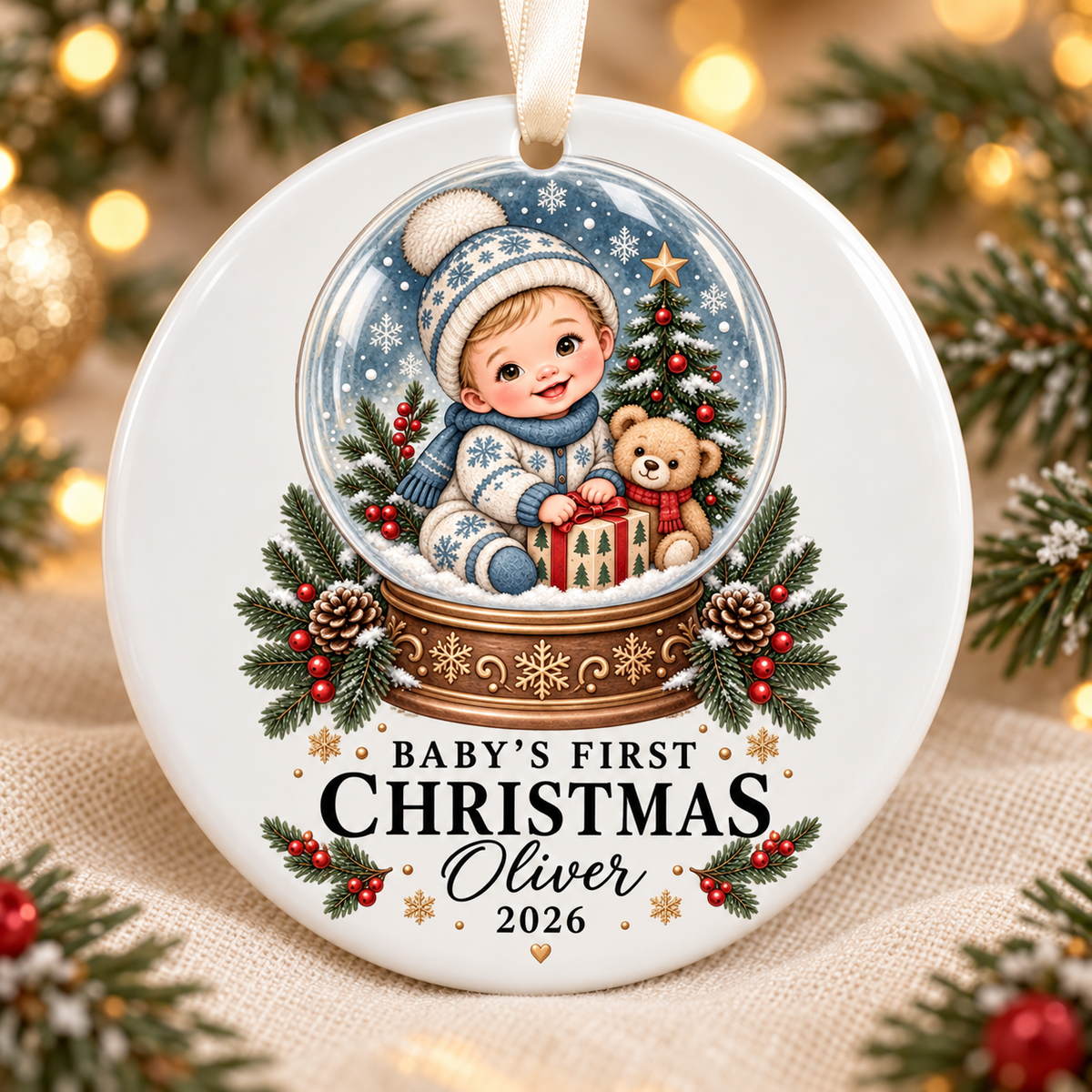 Personalised Baby’s First Christmas Ornament – Ceramic Baby & Twin Keepsakes
