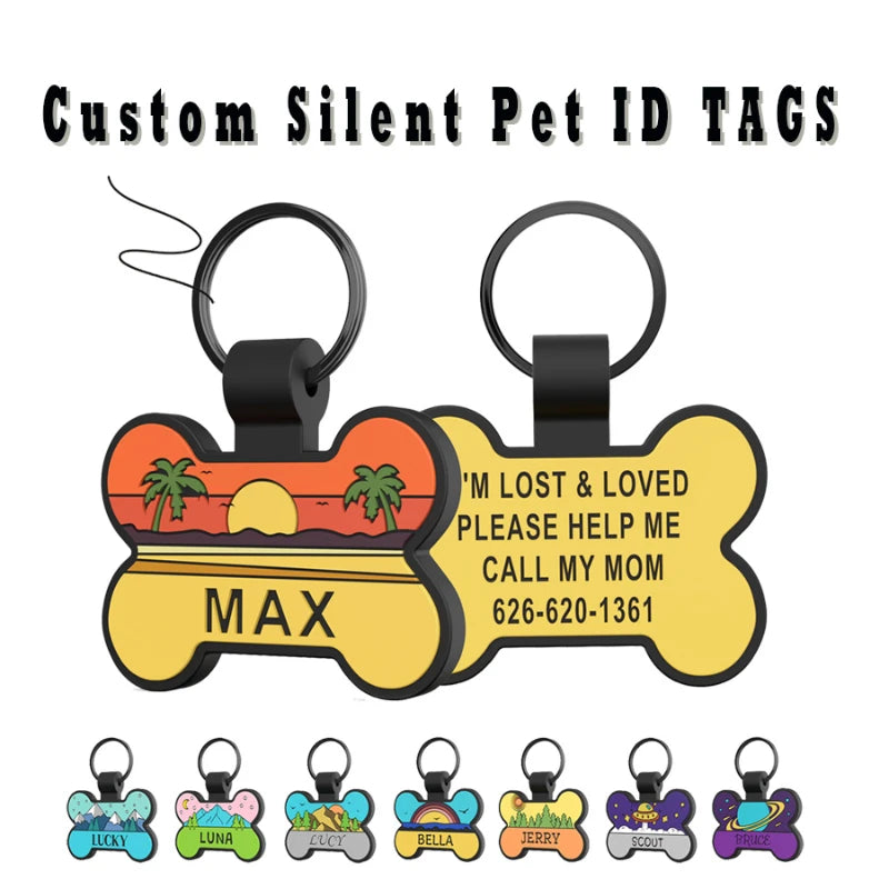 Engraved Pet ID Tags Patterned Silicone Bone