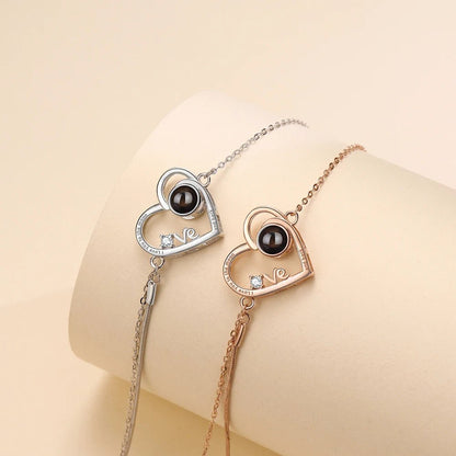 925 Sterling Silver Photo Projection Heart Braceletphoto bracelets