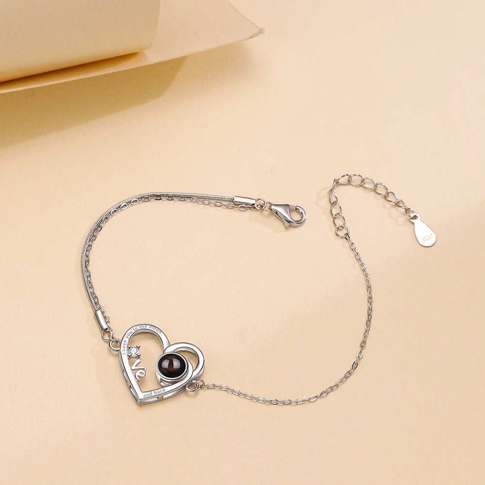 925 Sterling Silver Photo Projection Heart Braceletphoto bracelets