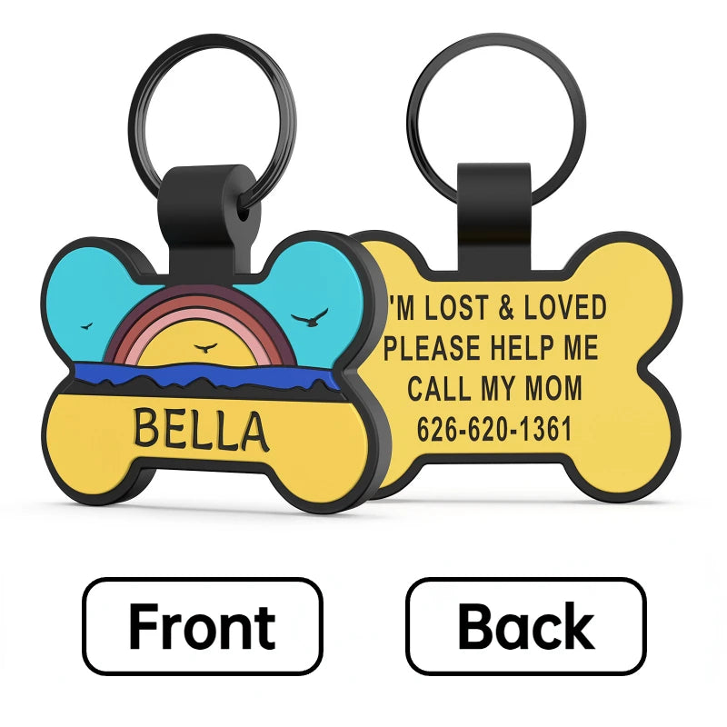Engraved Pet ID Tags Patterned Silicone Bone