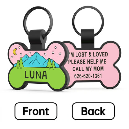 Engraved Pet ID Tags Patterned Silicone Bone