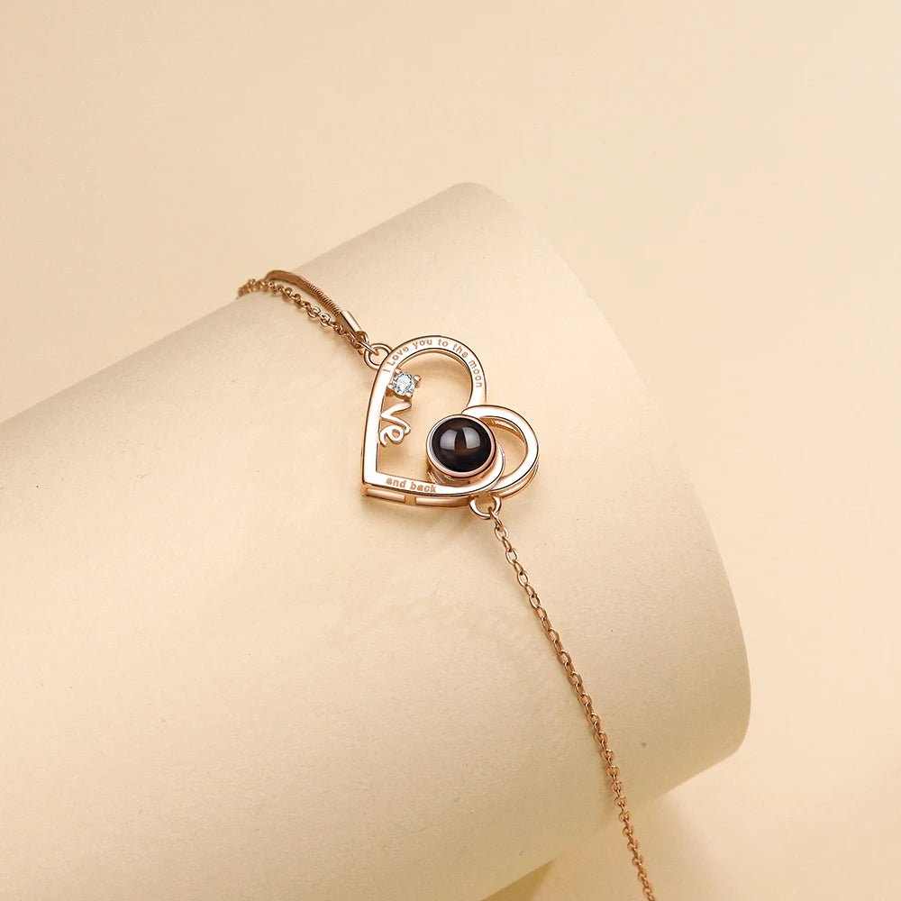 925 Sterling Silver Photo Projection Heart Braceletphoto bracelets