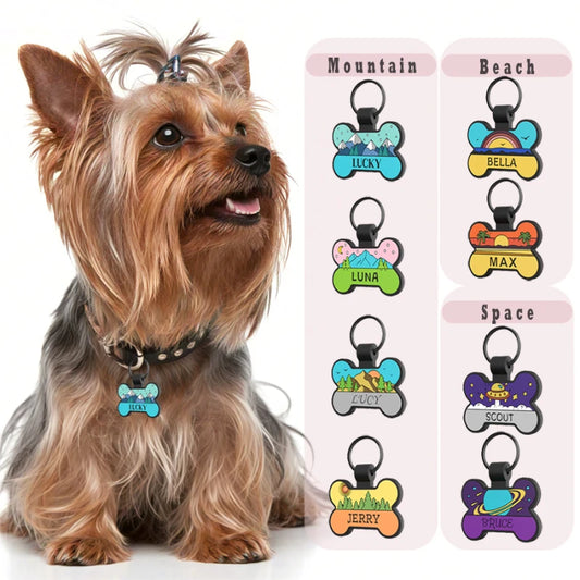 Engraved Pet ID Tags Patterned Silicone Bone