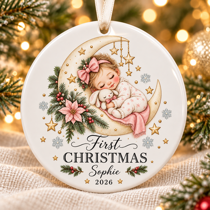 Personalised Baby’s First Christmas Ornament – Ceramic Baby & Twin Keepsakes