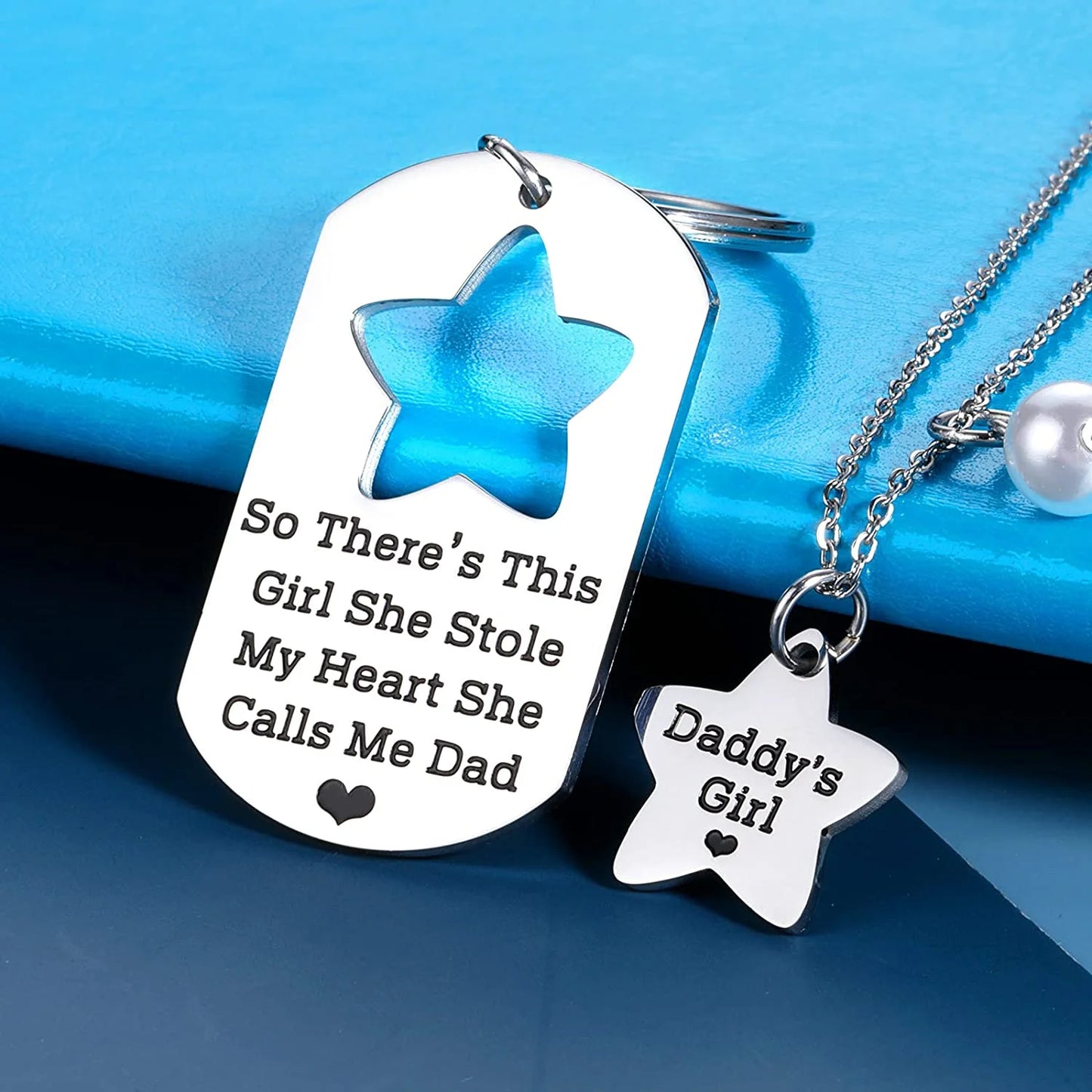 Father and Daughter Necklace Keychain Set