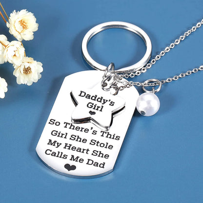 Father and Daughter Necklace Keychain Set