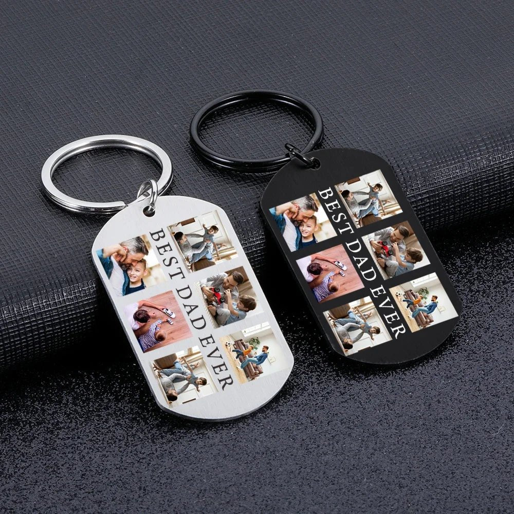 Best Dad Ever Keychain with 6 Custom PhotosKey Chains