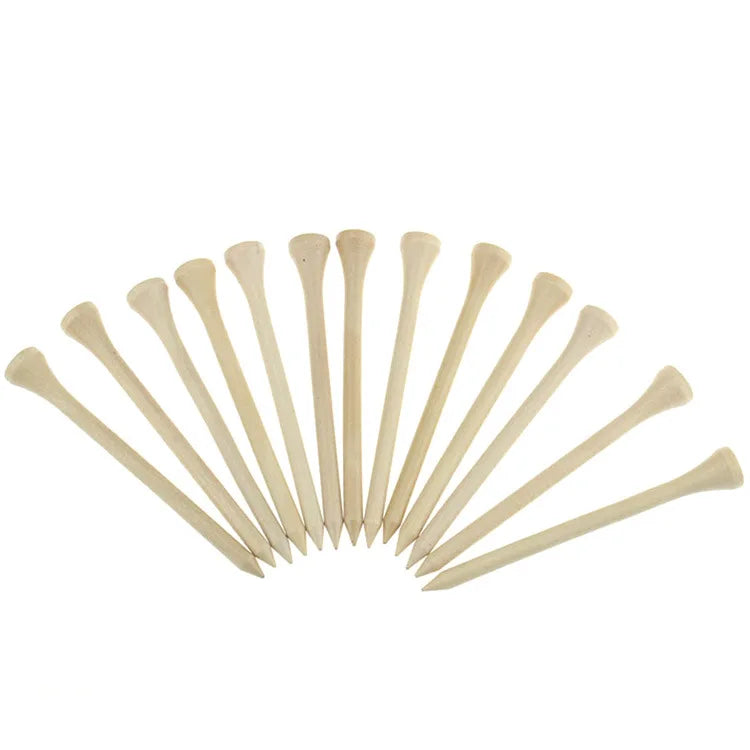 Set of wooden golf tees on a white background