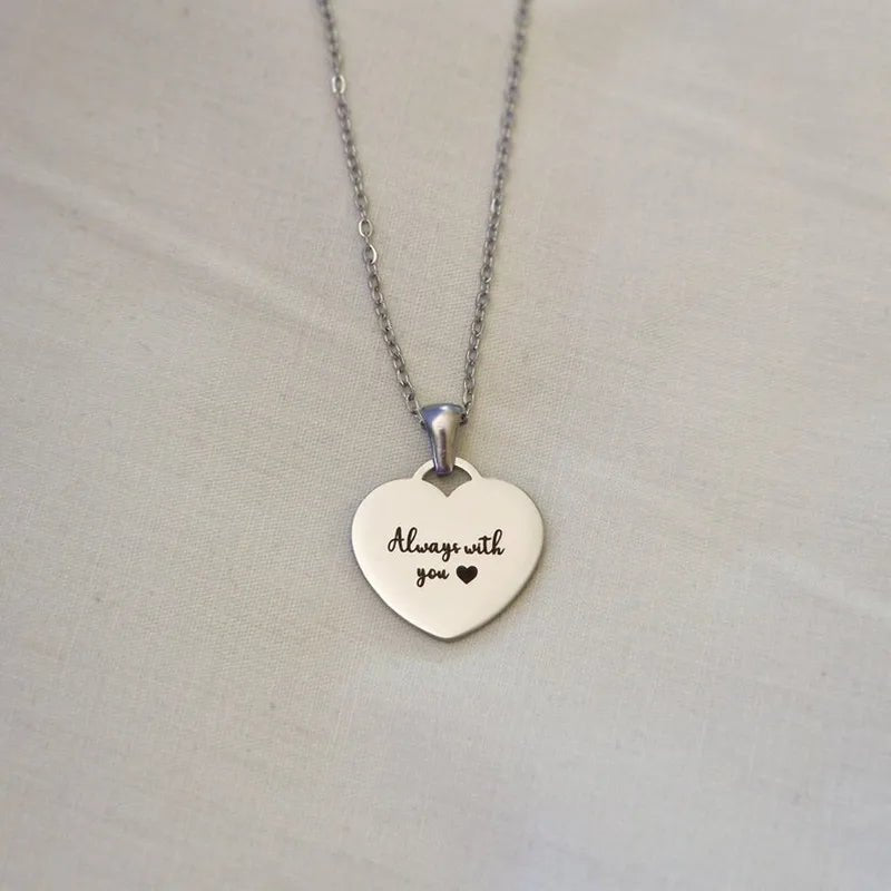 custom engraved heart charm necklace silver 