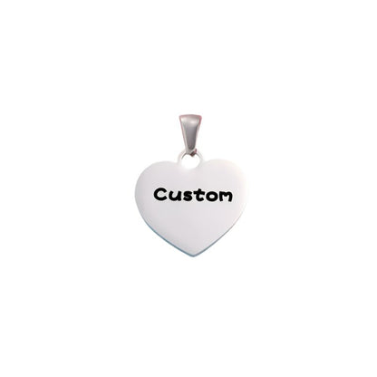 silver heart necklace charm with custom engraving