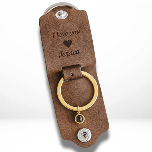 Genuine leather photo Projection keychain