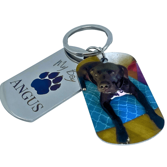 Custom Engraved Pet Keychain with Colour Photo Tags