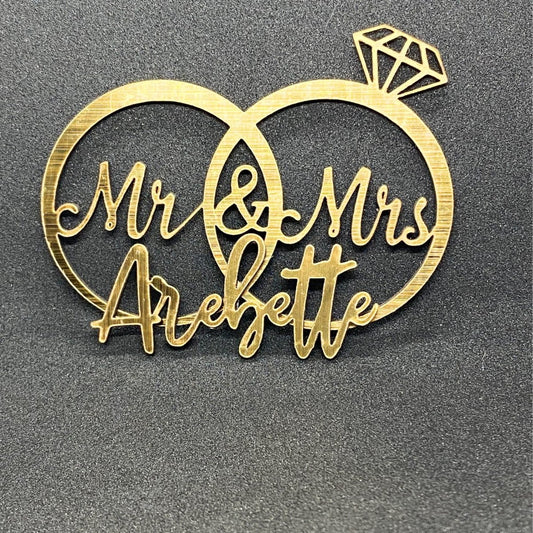 Custom Name Wedding Rings Cake Topper