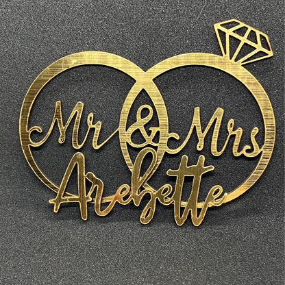 Custom Name Wedding Rings Cake Topper