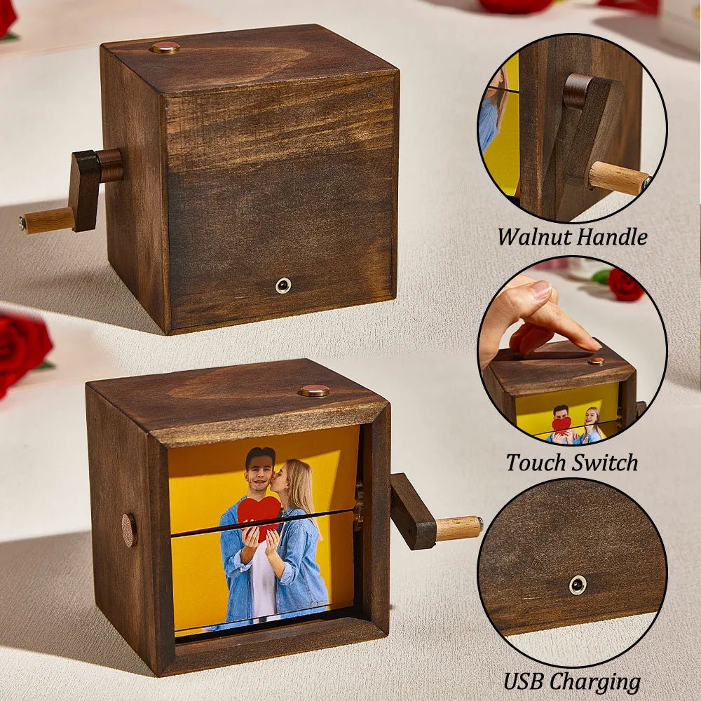 walnut wood photo flip box