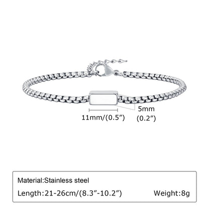 Silver bracelet with measurements and material details on a white background