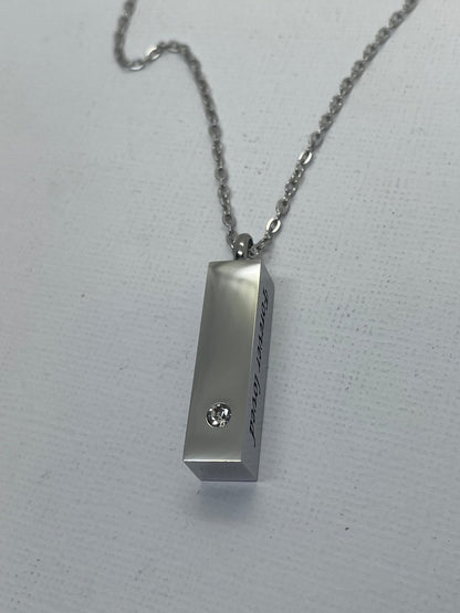 Engraved Bar Urn Necklace with ZirconiaNecklace Urn