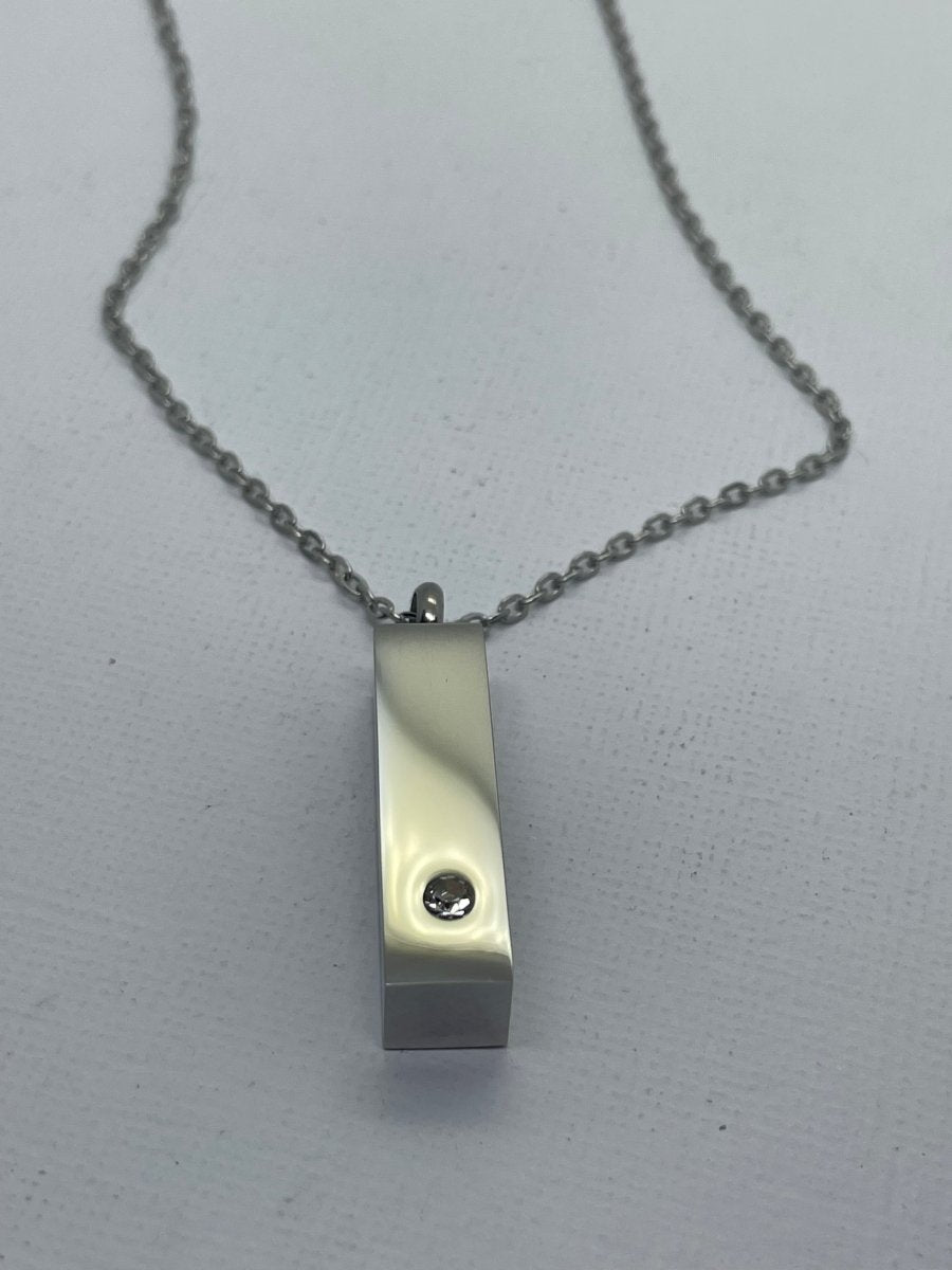 Engraved Bar Urn Necklace with ZirconiaNecklace Urn