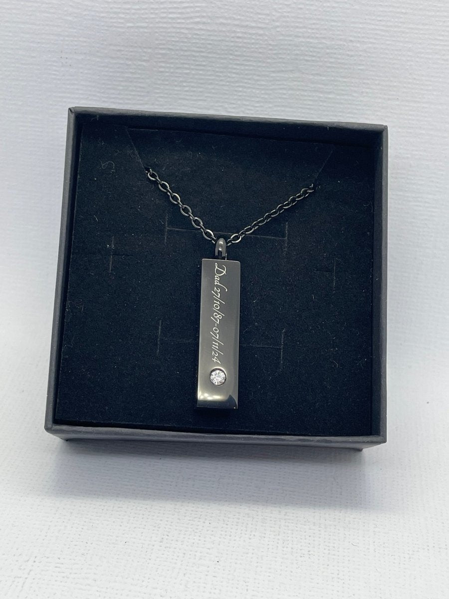 Engraved Bar Urn Necklace with ZirconiaNecklace Urn