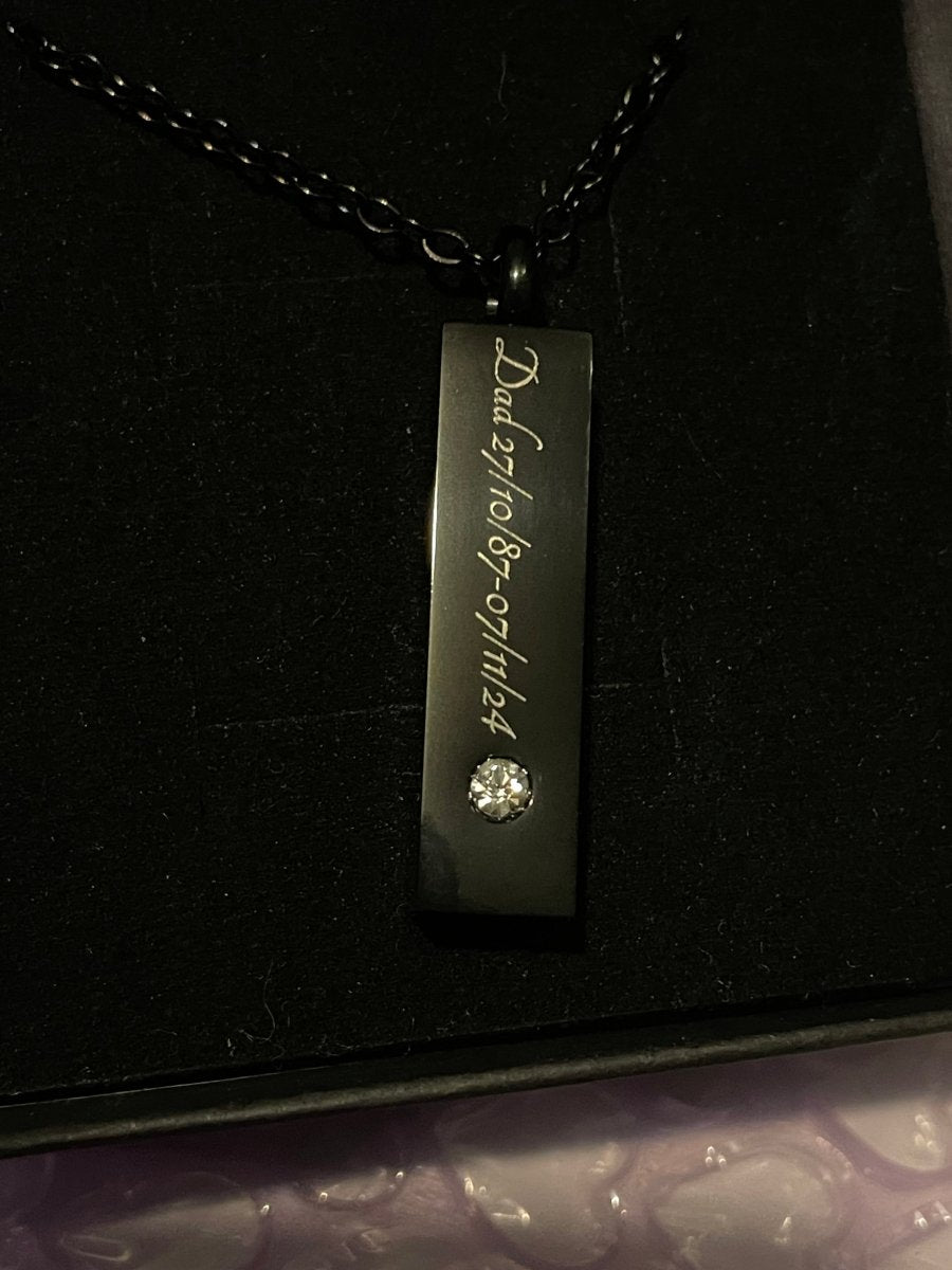 Engraved Bar Urn Necklace with ZirconiaNecklace Urn