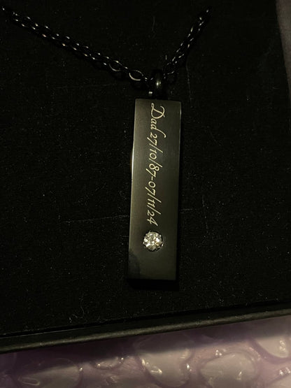 Engraved Bar Urn Necklace with ZirconiaNecklace Urn
