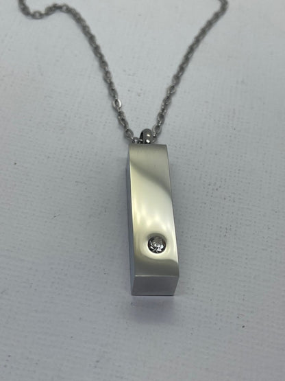 Engraved Bar Urn Necklace with ZirconiaNecklace Urn