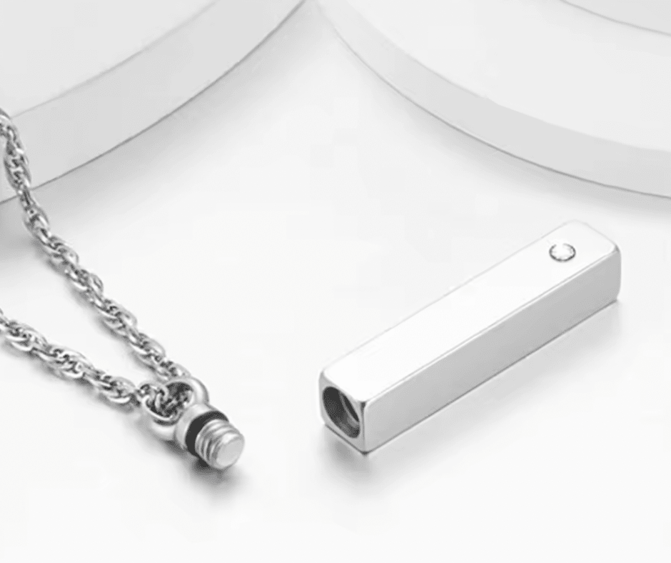 Engraved Bar Urn Necklace with ZirconiaNecklace Urn