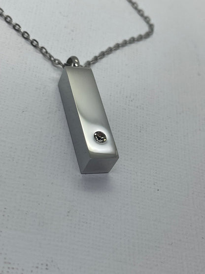Engraved Bar Urn Necklace with ZirconiaNecklace Urn