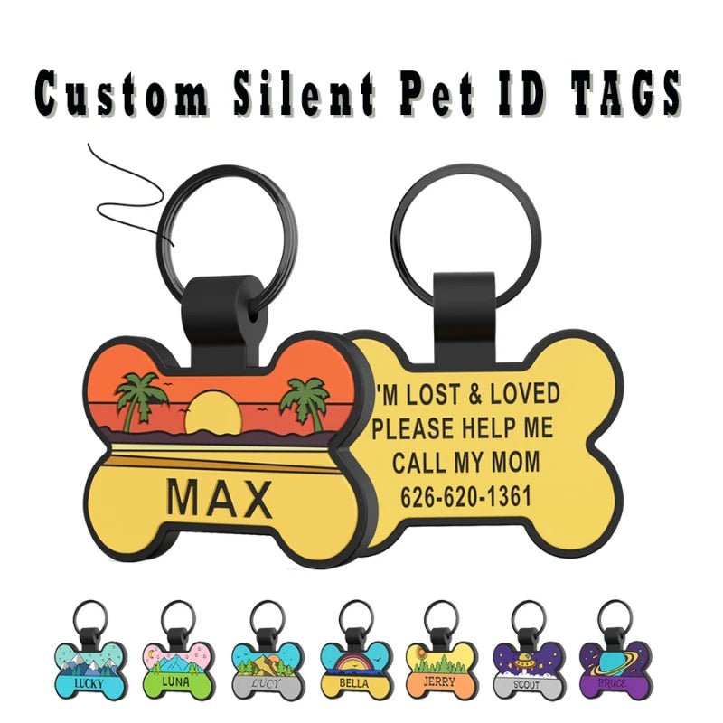 Engraved Pet ID Tags Patterned Silicone Bone - Dog Tag Personalisr Au