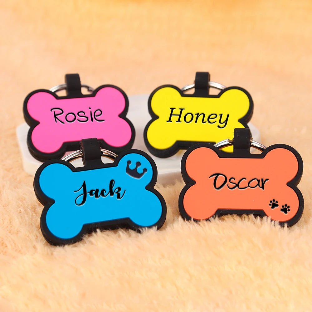 Engraved Silicone Pet Identification Tags - Bone Shaped