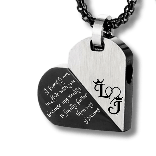 Engraved Two Tone Heart Twist Pendant Men's Necklacependant