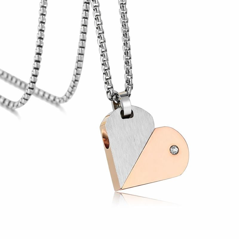 Engraved Two Tone Heart Twist Pendant Men's Necklacependant