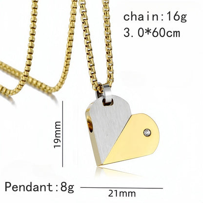 Engraved Two Tone Heart Twist Pendant Men's Necklace
