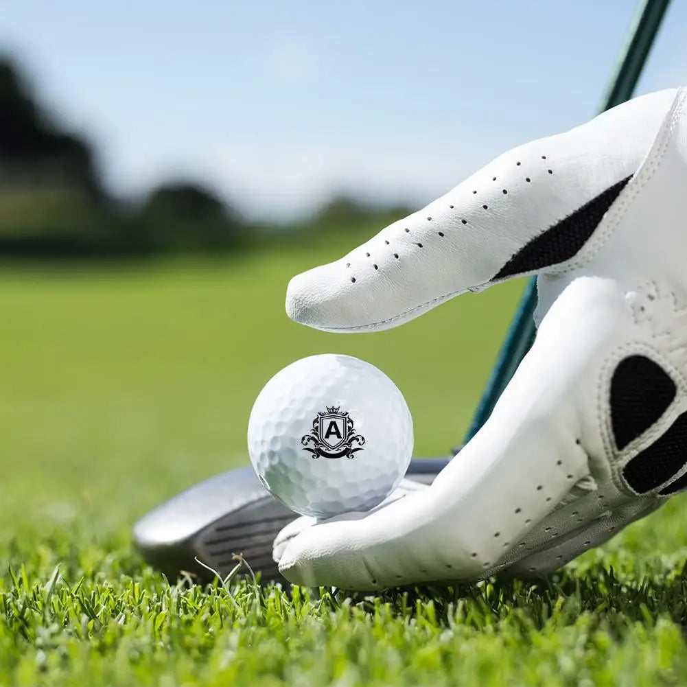 gloved hand and custom stamped golf ball Custom Golf Ball Stamp - golf ball marker Personalisr Au