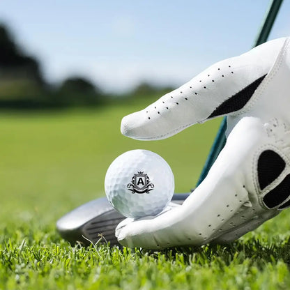 gloved hand and custom stamped golf ball Custom Golf Ball Stamp - golf ball marker Personalisr Au